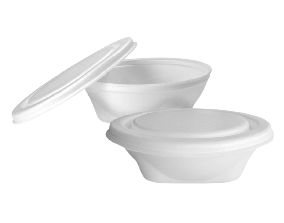 Pilha de marmitas de isopor brancas número 8.